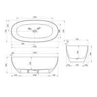 Ванна прозрачная Vincea 170 x 75 см, слив-перелив в комплекте, цвет черный, VBT-6T01B