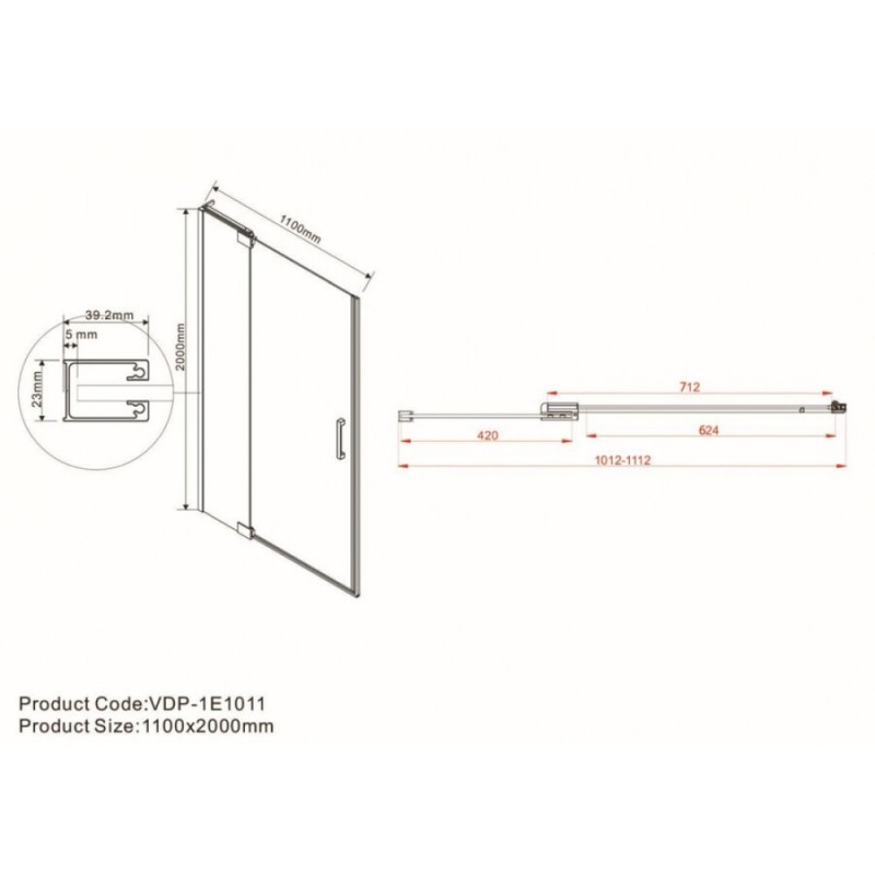Душевая дверь Vincea Extra VDP-1E, 100/110 см, распашная, стекло тонированное, профиль черный, VDP-1E1011CGB