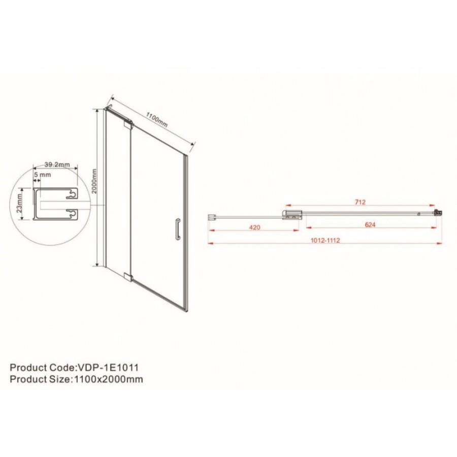 Душевая дверь Vincea Extra VDP-1E, 100/110 см, распашная, стекло тонированное, профиль черный, VDP-1E1011CGB