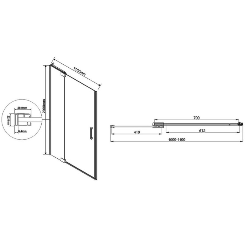 Душевая дверь Vincea Extra VDP-1E, 100/110 см, распашная, стекло прозрачное, профиль хром, VDP-1E1011CL