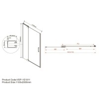 Душевая дверь Vincea Extra 100/110 см, стекло прозрачное, профиль воронёная сталь, gunmetal, VDP-1E1011CLGM