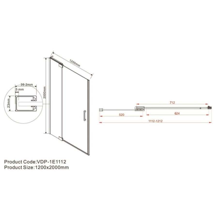 Душевая дверь Vincea Extra VDP-1E 110/120 см распашная, стекло тонированное, профиль черный, VDP-1E1112CGB