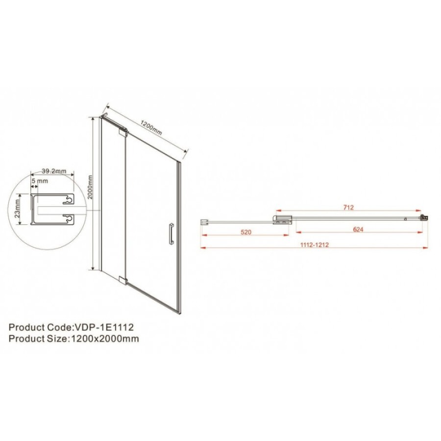 Душевая дверь Vincea Extra VDP-1E 110/120 см распашная, стекло прозрачное, профиль черный, VDP-1E1112CLB