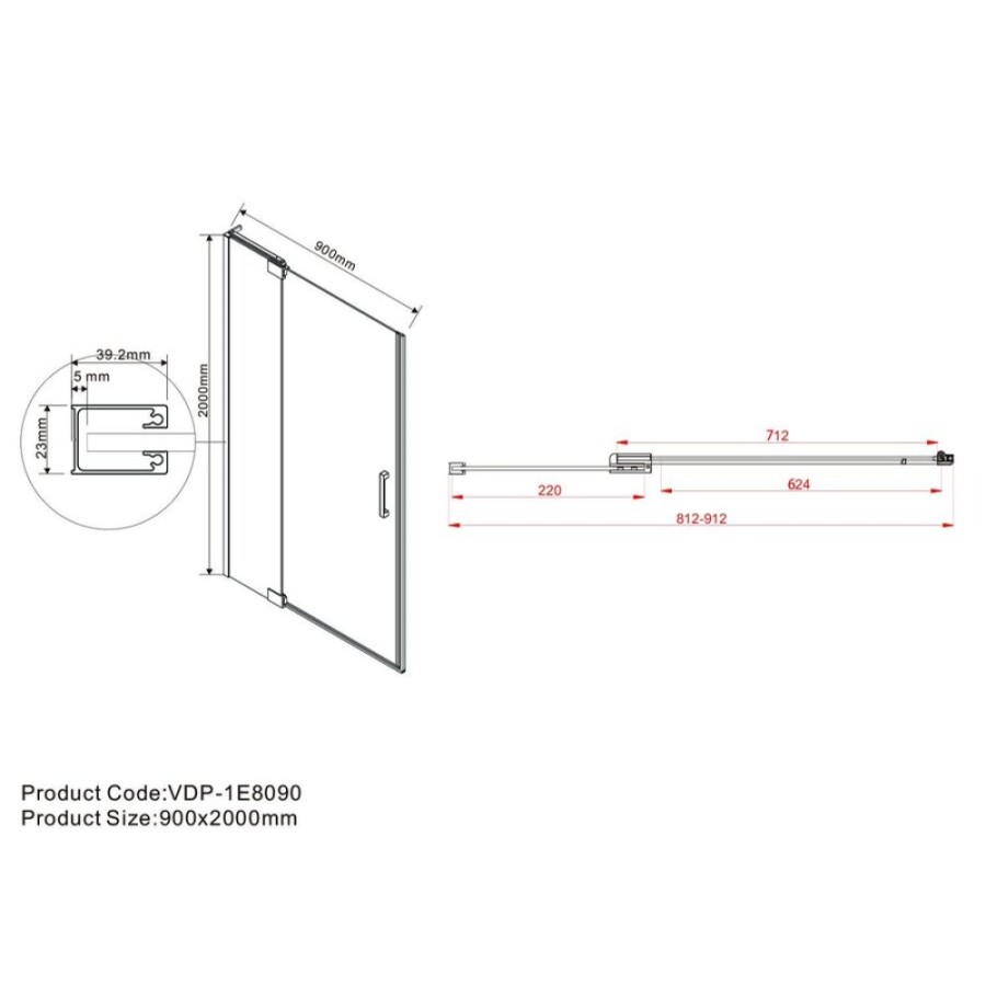 Душевая дверь Vincea Extra, 80/90 см, стекло прозрачное, профиль черный, VDP-1E8090CLB
