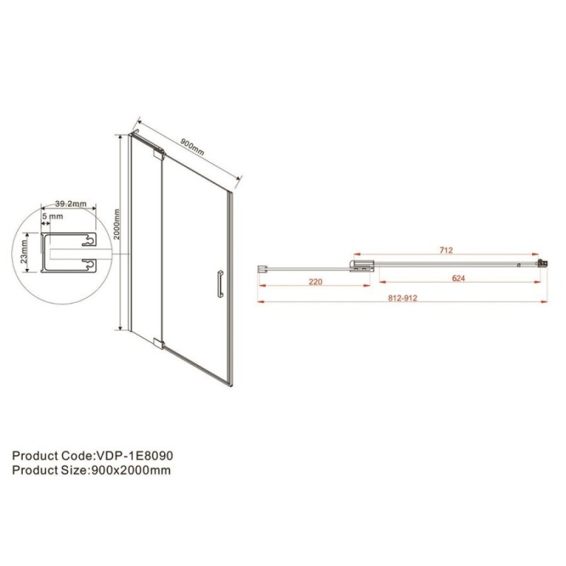 Душевая дверь Vincea Extra 80/90 см, стекло прозрачное, профиль воронёная сталь, gunmetal, VDP-1E8090CLGM