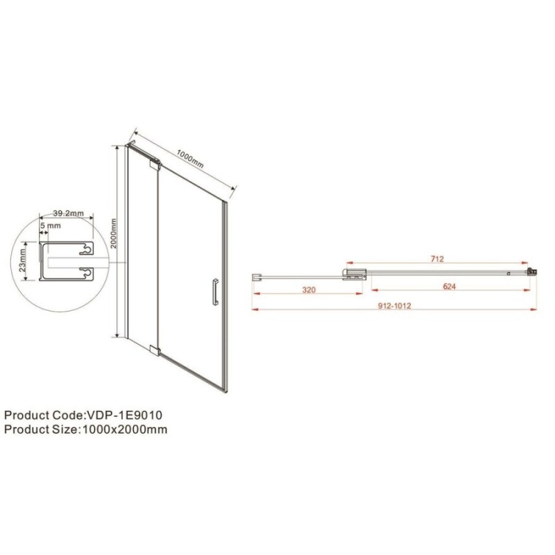 Душевая дверь Vincea Extra VDP-1E 90/100 см распашная, стекло тонированное, профиль черный, VDP-1E9010CGB