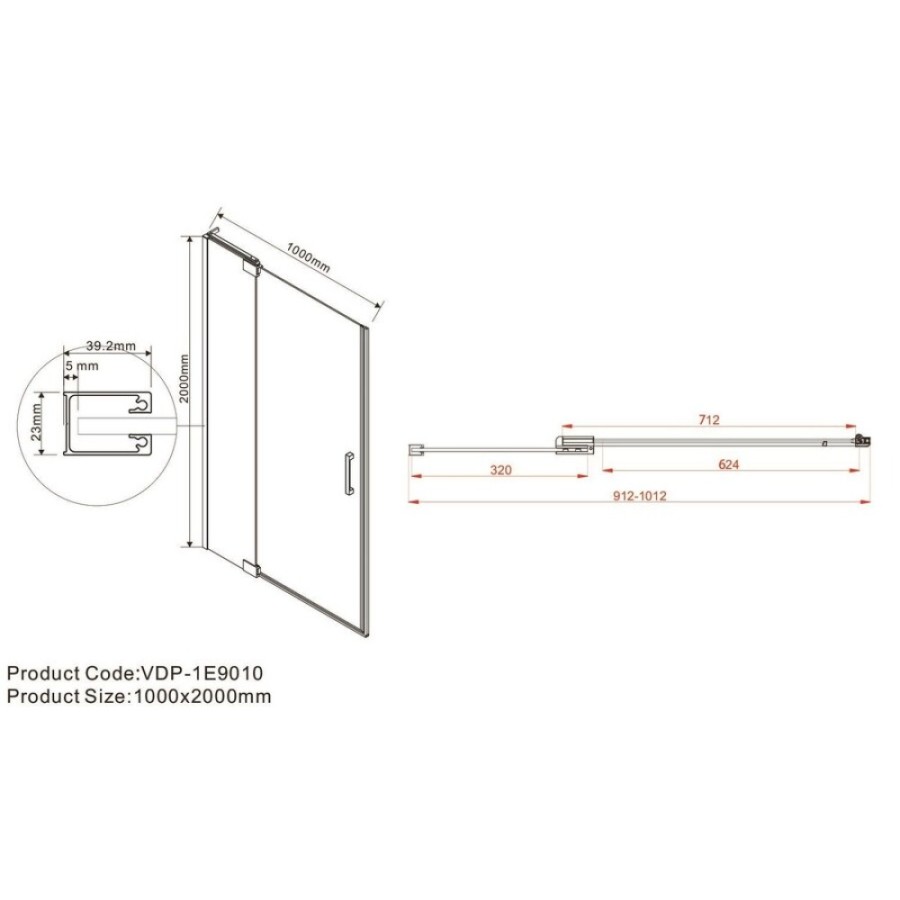 Душевая дверь Vincea Extra VDP-1E 90/100 см распашная, стекло тонированное, профиль черный, VDP-1E9010CGB