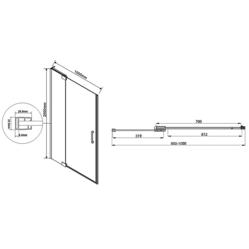 Душевая дверь Vincea Extra VDP-1E, 90/100 см, распашная, стекло прозрачное, профиль хром, VDP-1E9010CL