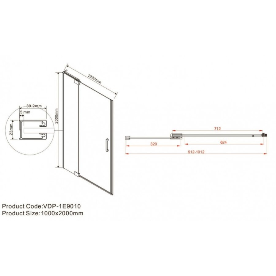 Душевая дверь Vincea Extra VDP-1E 90/100 см распашная, стекло прозрачное, профиль черный, VDP-1E9010CLB