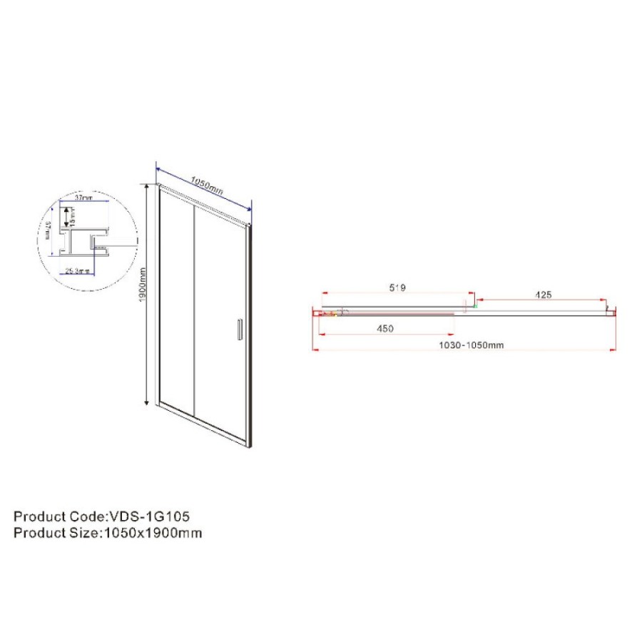 Душевая дверь Vincea Garda VDS-1G105CLGM, 105 см, стекло прозрачное, профиль вороненая сталь, gunmetal