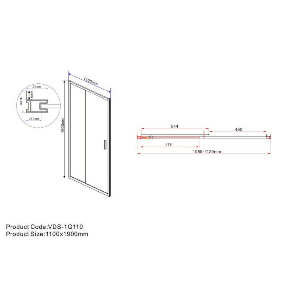 Душевая дверь Vincea Garda VDS-1G110CLB, 110 см, стекло прозрачное, профиль черный