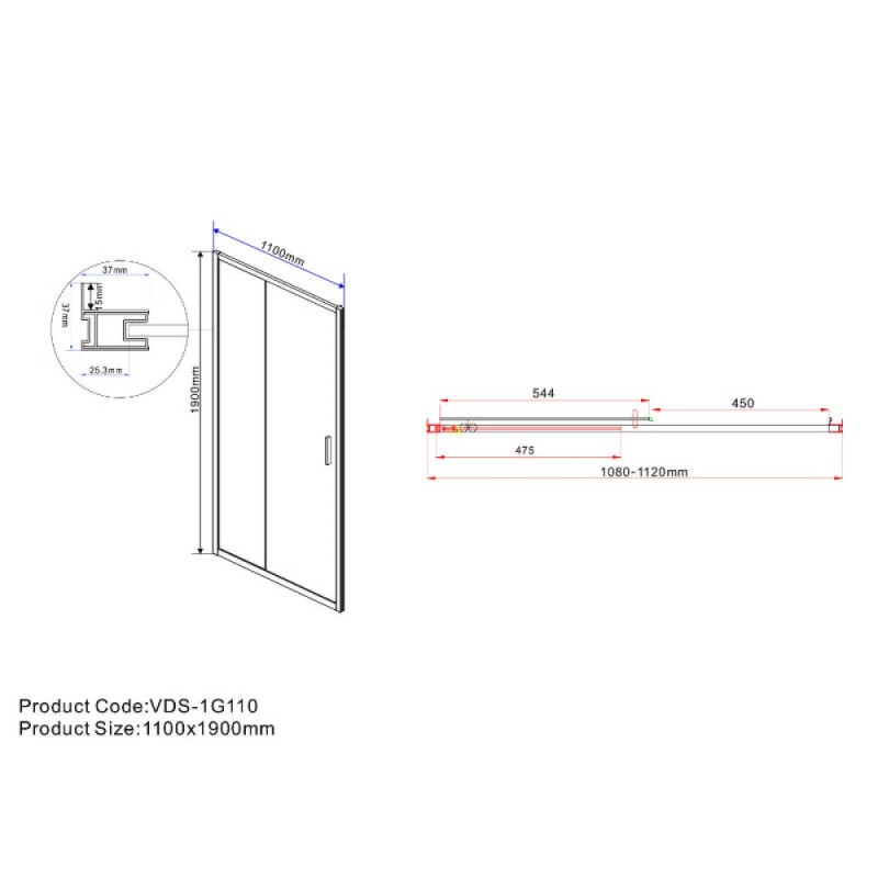 Душевая дверь Vincea Garda VDS-1G110CLGM, 110 см, стекло прозрачное, профиль вороненая сталь, gunmetal