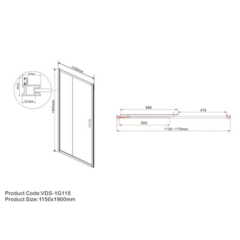 Душевая дверь Vincea Garda 115 см, стекло прозрачное, профиль черный, VDS-1G115CLB