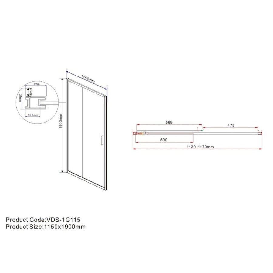 Душевая дверь Vincea Garda 115 см, стекло прозрачное, профиль черный, VDS-1G115CLB