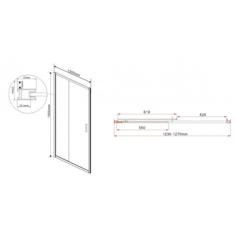 Душевая дверь Vincea Garda VDS-1G 125 см раздвижная, стекло прозрачное, хром, VDS-1G125CL