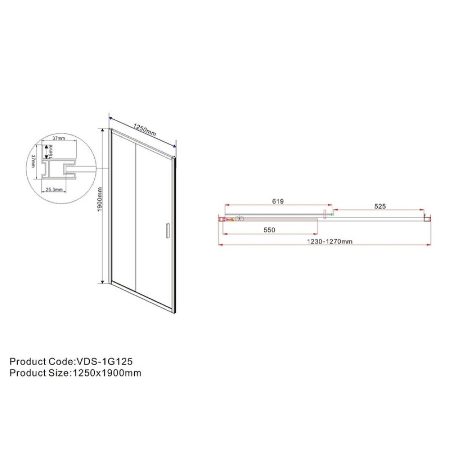 Душевая дверь Vincea Garda 125 см, стекло прозрачное, профиль черный, VDS-1G125CLB