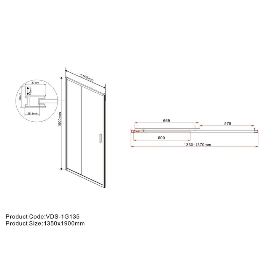 Душевая дверь Vincea Garda 135 см, стекло прозрачное, профиль черный, VDS-1G135CLB