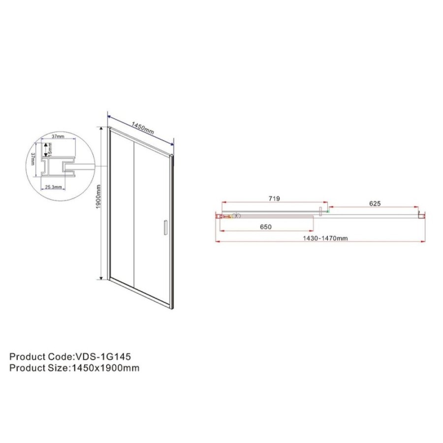 Душевая дверь Vincea Garda 145 см, стекло прозрачное, профиль черный, VDS-1G145CLB