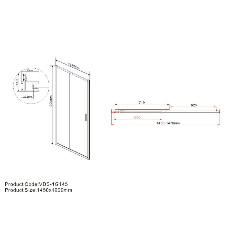Душевая дверь Vincea Garda VDS-1G145CLG, 145 см, стекло прозрачное, профиль брашированное золото