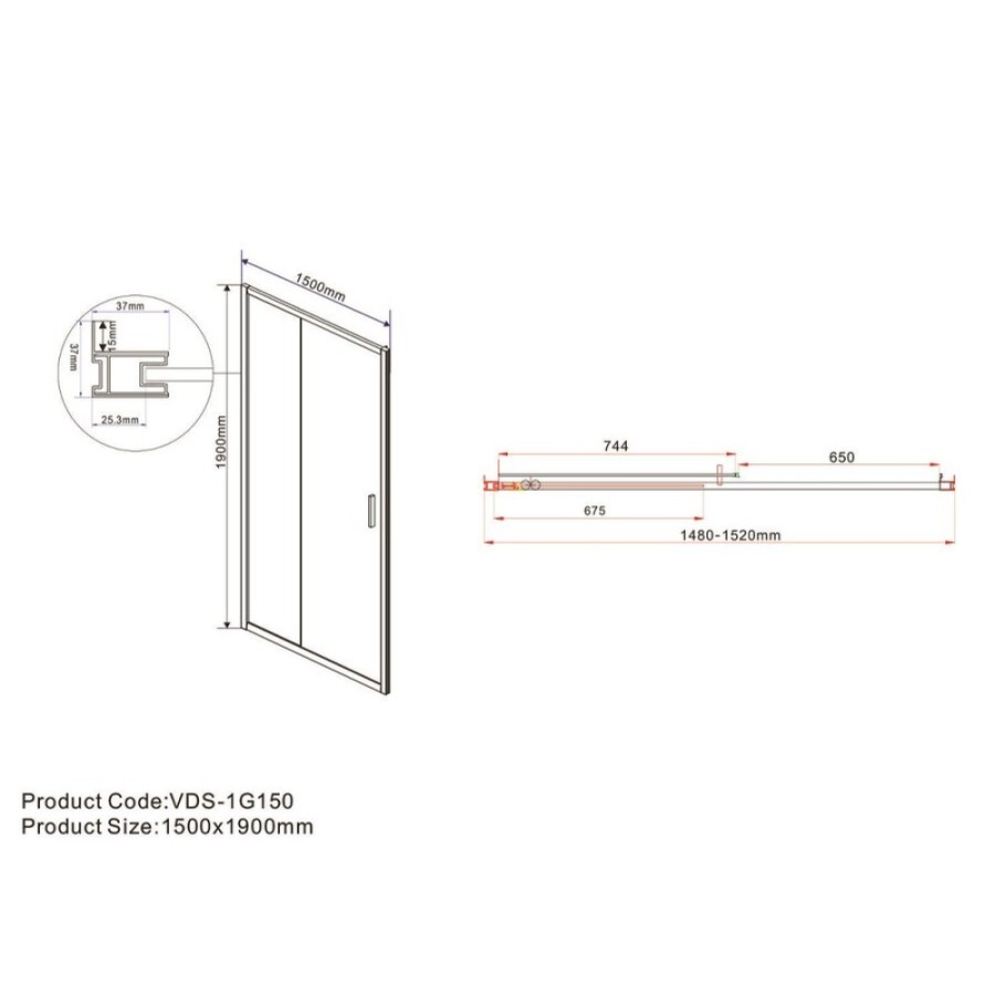 Душевая дверь Vincea Garda 150 см, стекло прозрачное, профиль черный, VDS-1G150CLB