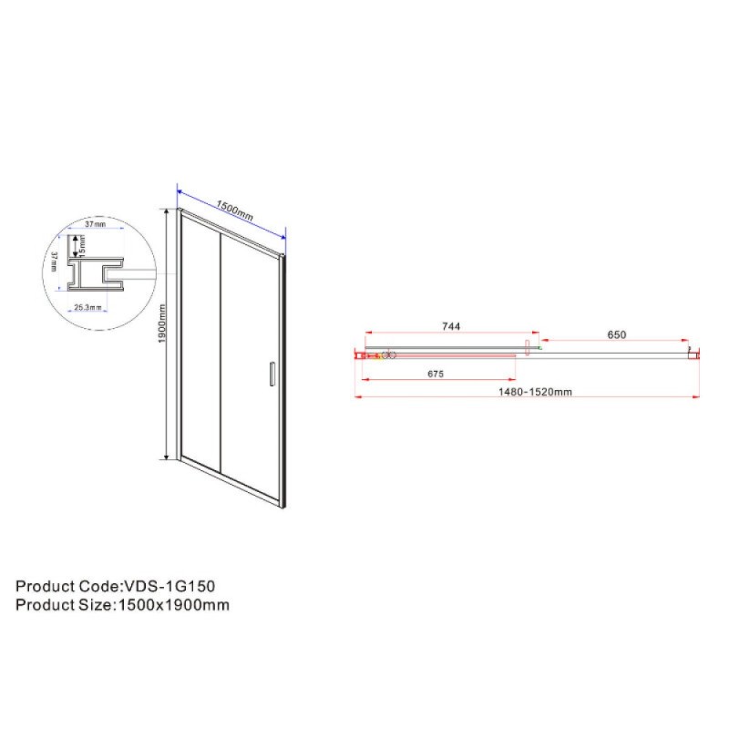 Душевая дверь Vincea Garda VDS-1G150CLG, 150 см, стекло прозрачное, профиль брашированное золото