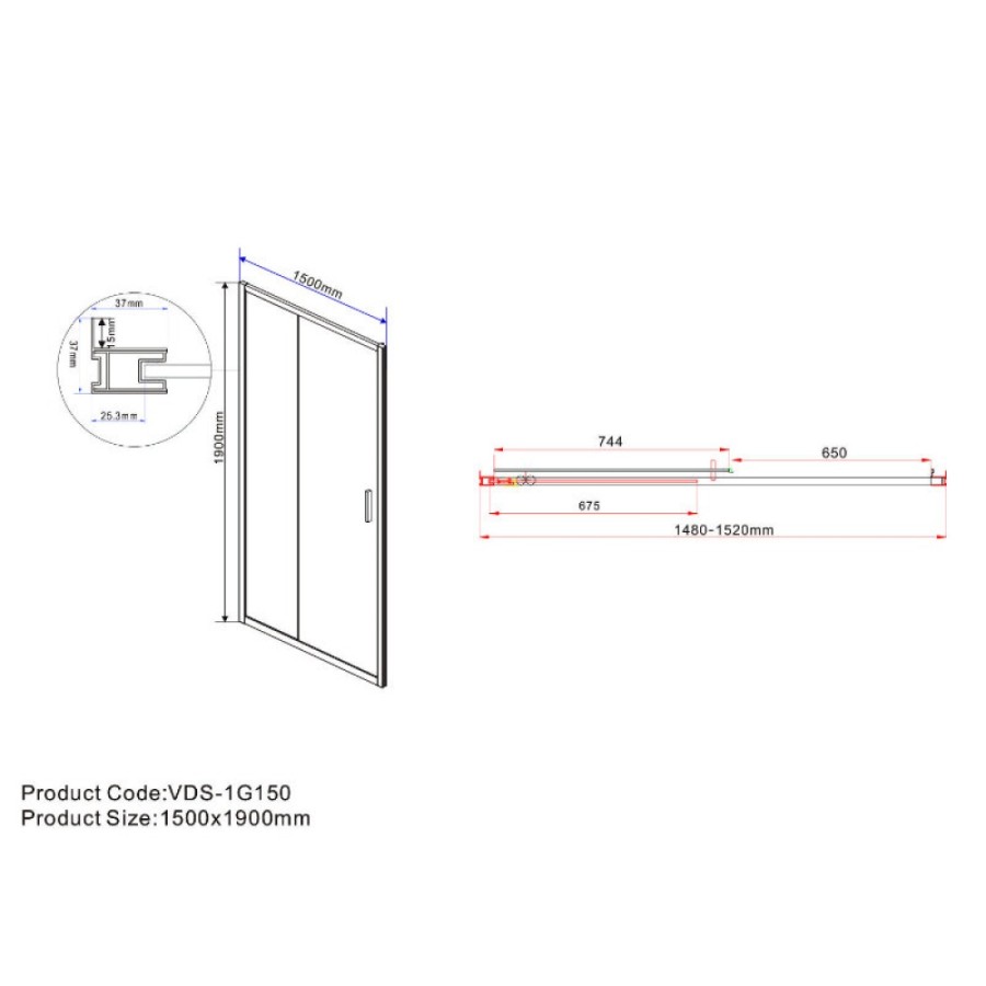 Душевая дверь Vincea Garda VDS-1G150CLG, 150 см, стекло прозрачное, профиль брашированное золото