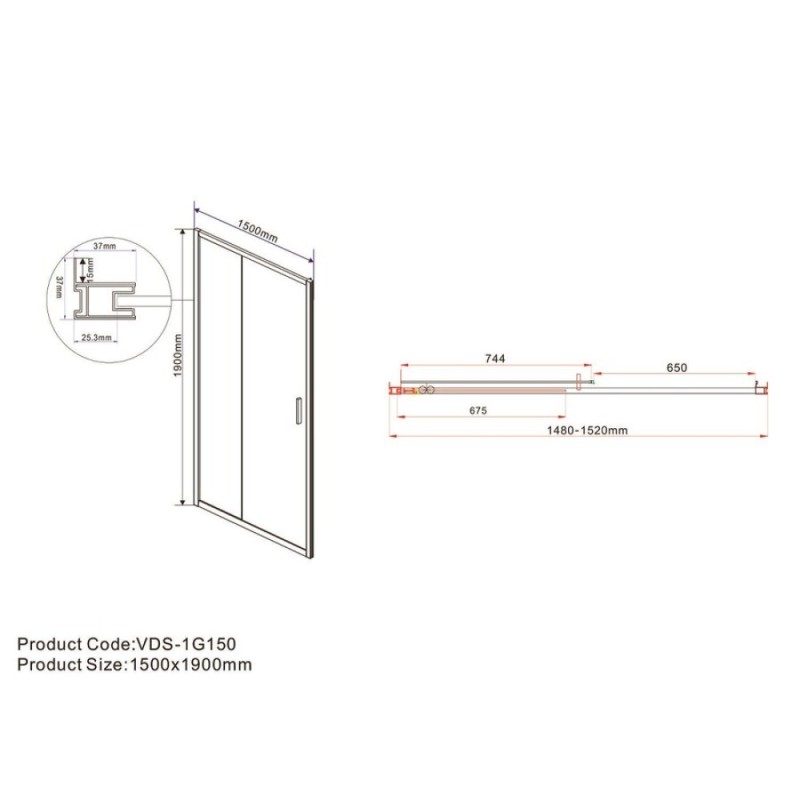 Душевая дверь Vincea Garda 150 см, стекло прозрачное, профиль воронёная сталь, gunmetal, VDS-1G150CLGM