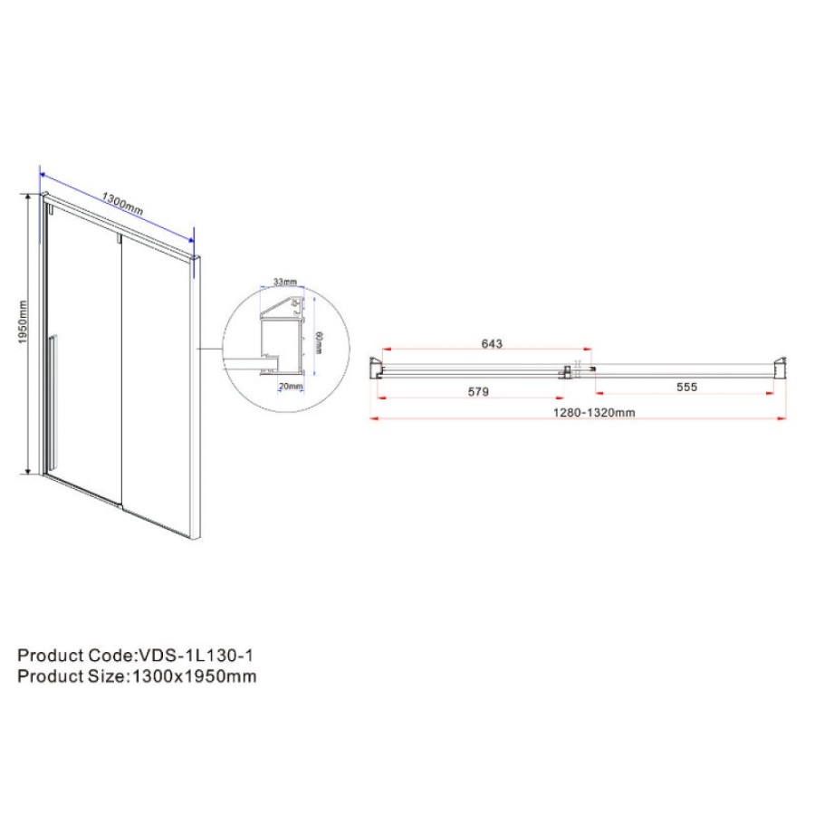 Душевая дверь Vincea Lugano VDS-1L130CLGM-1, 130 см, стекло прозрачное, профиль вороненая сталь, gunmetal