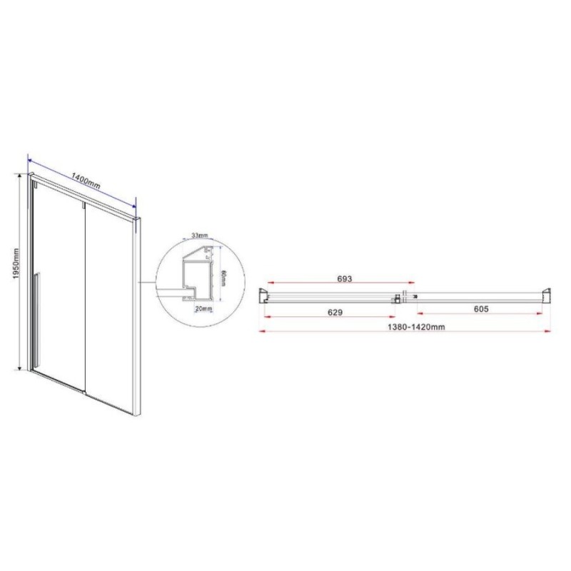 Душевая дверь Vincea Lugano VDS-1L-1 140 см раздвижная, стекло прозрачное, черный, VDS-1L140CLB-1