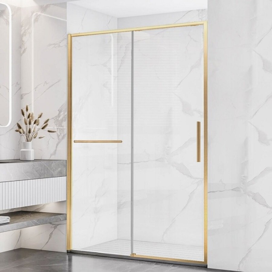 Душевая дверь Vincea Slim Soft 150 см, VDS-1SS150CLG, стекло прозрачное, профиль брашированное золото
