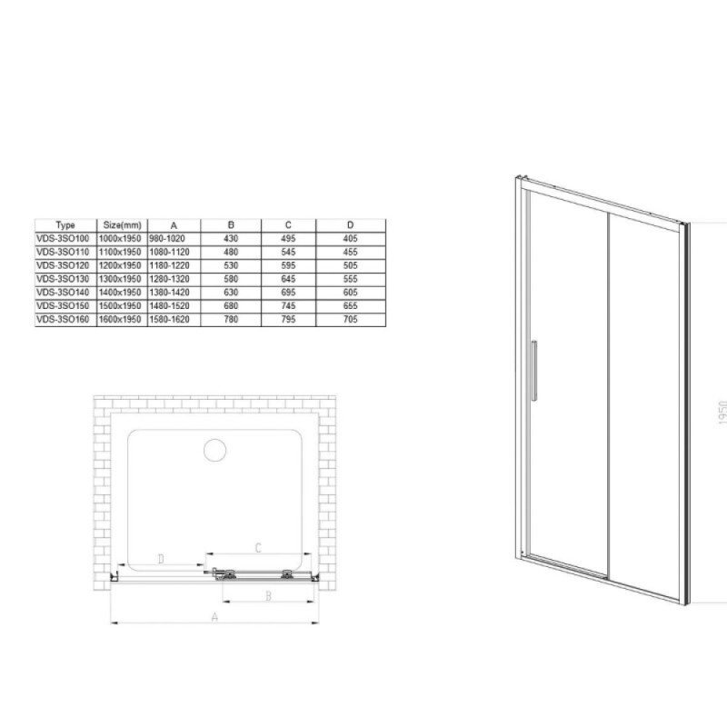 Душевая дверь Vincea VDS-3SO130CLB, 130 см, стекло прозрачное, профиль черный