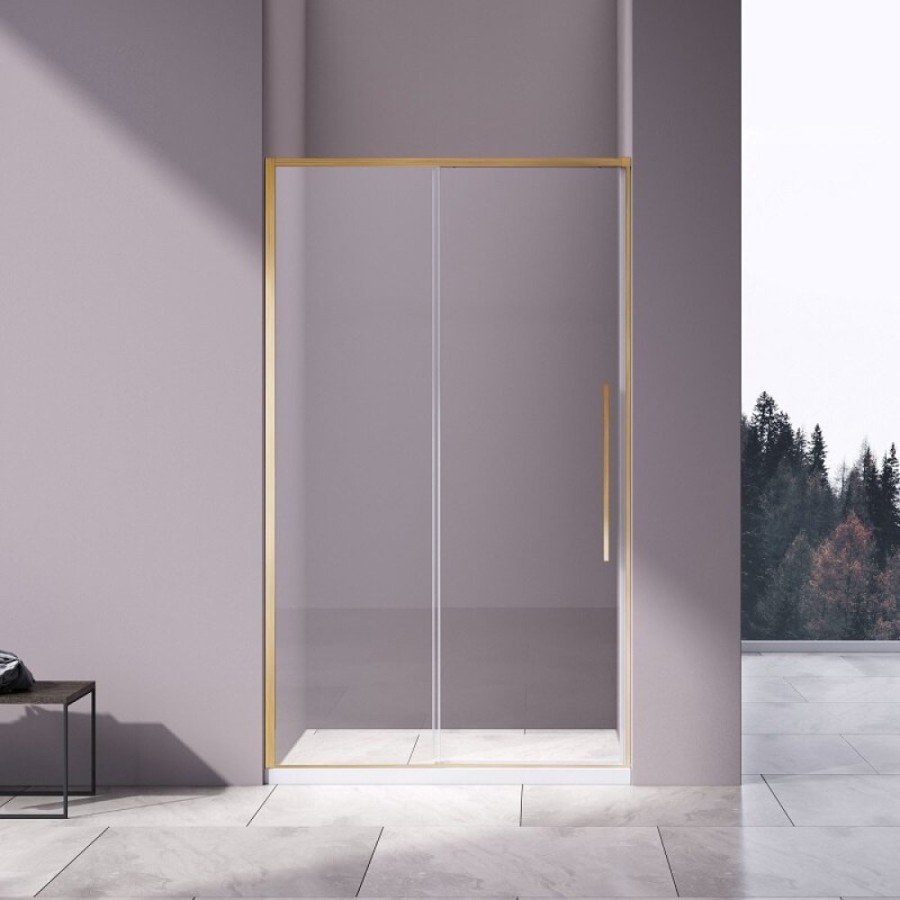 Душевая дверь Vincea Slim-N VDS-4SN130CLG, 130 см, стекло прозрачное, профиль брашированное золото