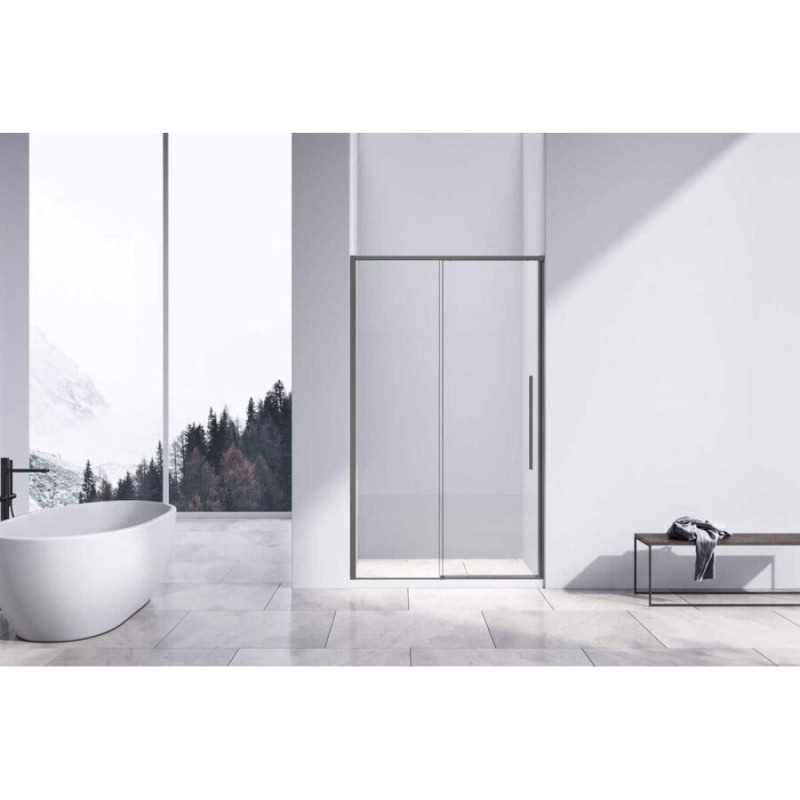 Душевая дверь Vincea Slim-N, 140 x 195 см, раздвижная, стекло прозрачное, профиль воронёная сталь, gunmetal, VDS-4SN140CLGM