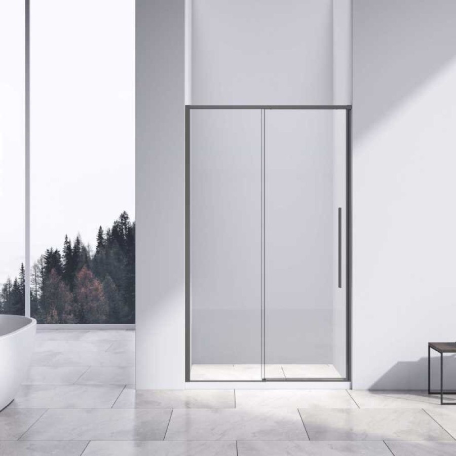 Душевая дверь Vincea Slim-N, 140 x 195 см, раздвижная, стекло прозрачное, профиль воронёная сталь, gunmetal, VDS-4SN140CLGM