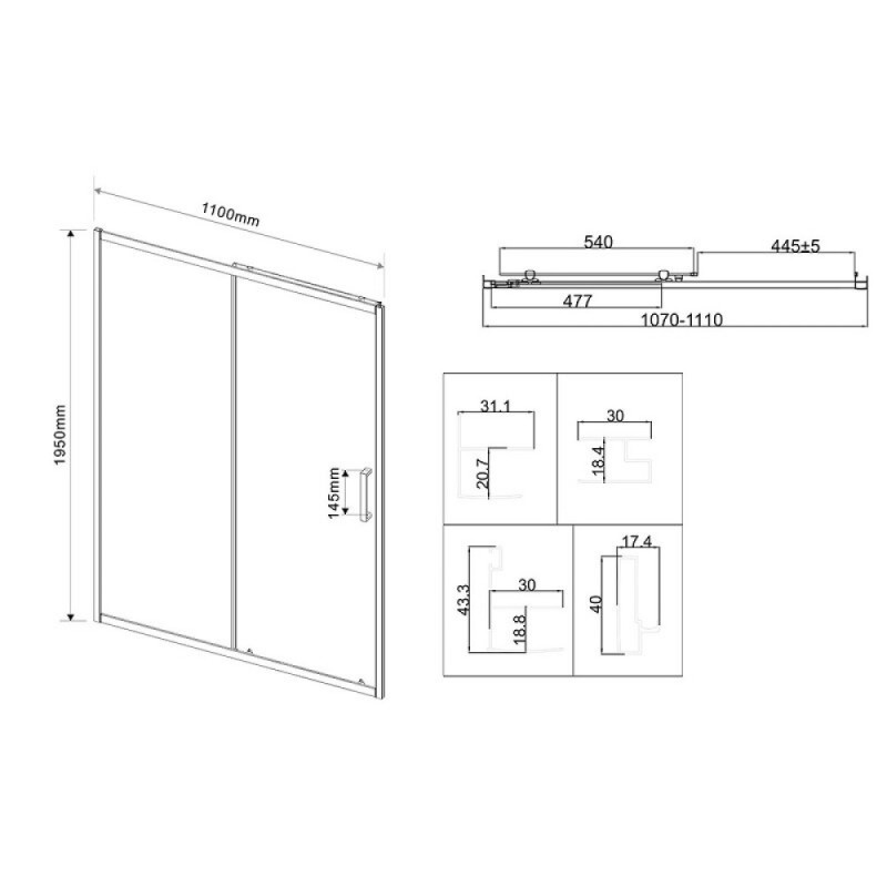 Душевая дверь Vincea City 110 см, раздвижная, стекло прозрачное, хром, VDS-5CT110CL