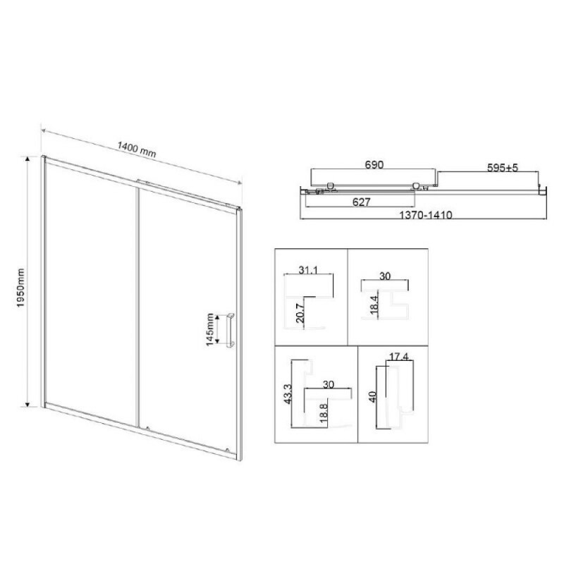 Душевая дверь Vincea City VDS-5CT140CLGM, 140 см, стекло прозрачное, профиль вороненая сталь