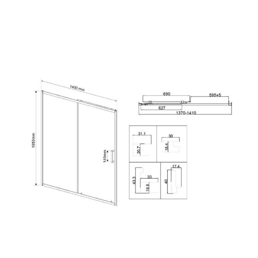 Душевая дверь Vincea City VDS-5CT140MT 140 см, раздвижная, стекло текстурное, хром