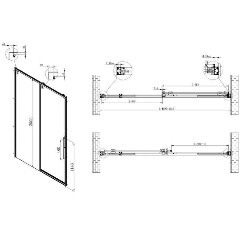 Душевая дверь Vincea Ultima VDS-7UL120CLGM, 120 см раздвижная, стекло прозрачное, профиль вороненая сталь