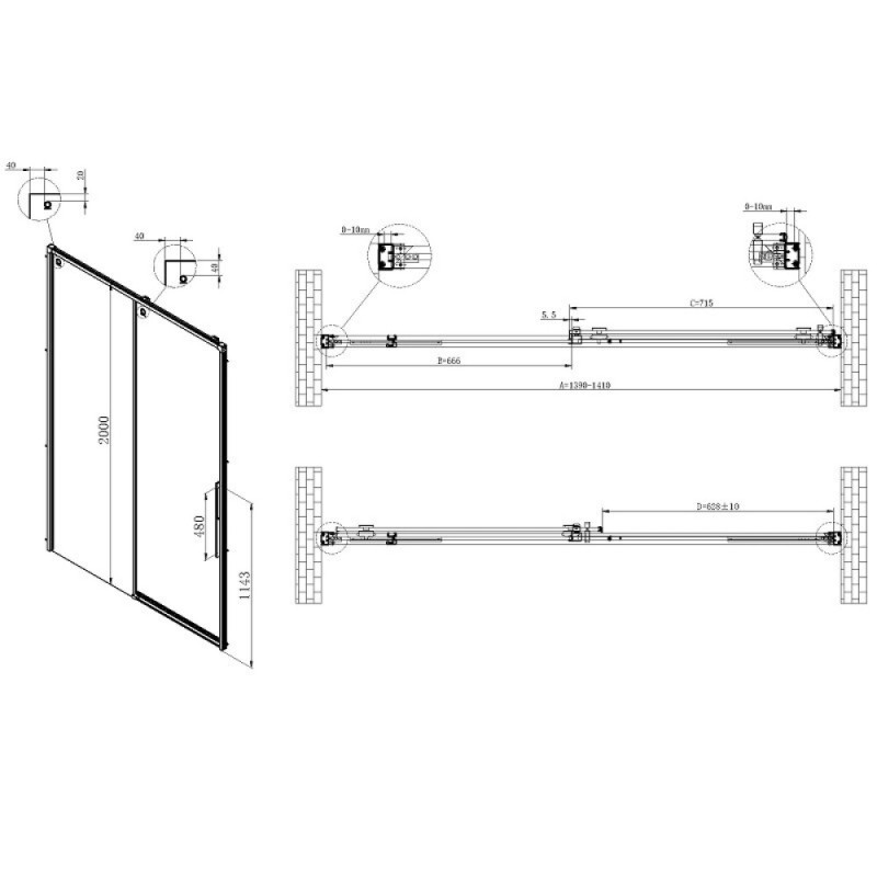 Душевая дверь Vincea Ultima VDS-7UL140CL, 140 см раздвижная, стекло прозрачное, профиль хром