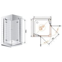 Душевой уголок Cezares VERONA-W-A-2-120, 120 х 120 х 195 см, стекло прозрачное