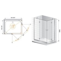 Душевой уголок Cezares VERONA-W-AH-2-100/90, 100 х 90 х 195 см, стекло прозрачное