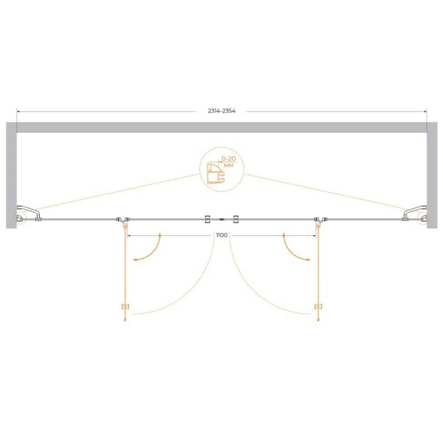 Душевая дверь Cezares VERONA-W-B-22-240-P-Cr, 240 см, стекло рифленое, профиль хром