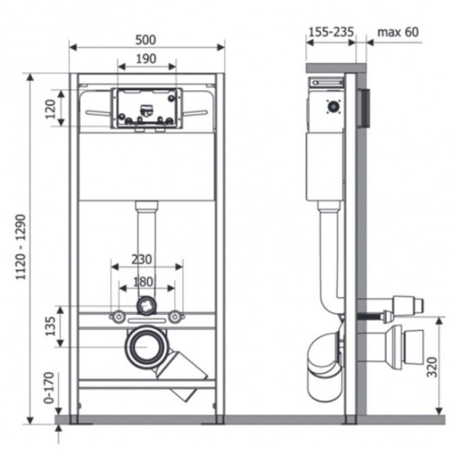 Инсталляция Veconi Frame 500 для подвесного унитаза, VF500