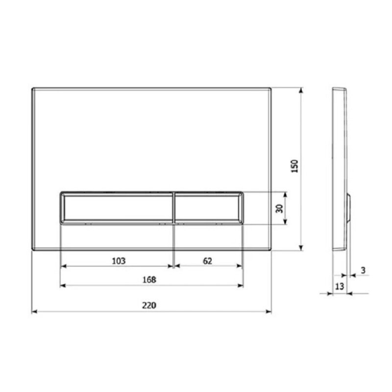 Клавиша смыва Veconi Square VFSD003BLG Design, кнопки прямоугольные, черный матовый, кайма матовое золото