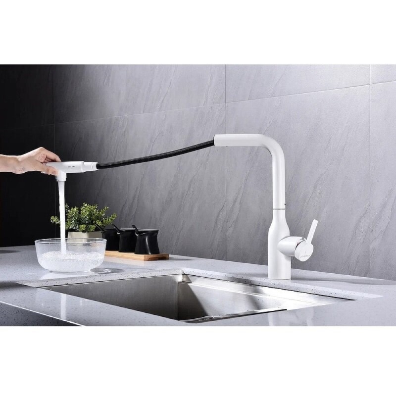 Смеситель Paulmark Viper Vi213105-WH для кухонной мойки, с подключением к фильтру, цвет белый матовый