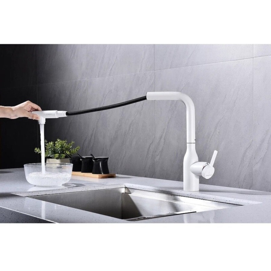 Смеситель Paulmark Viper Vi213105-WH для кухонной мойки, с подключением к фильтру, цвет белый матовый