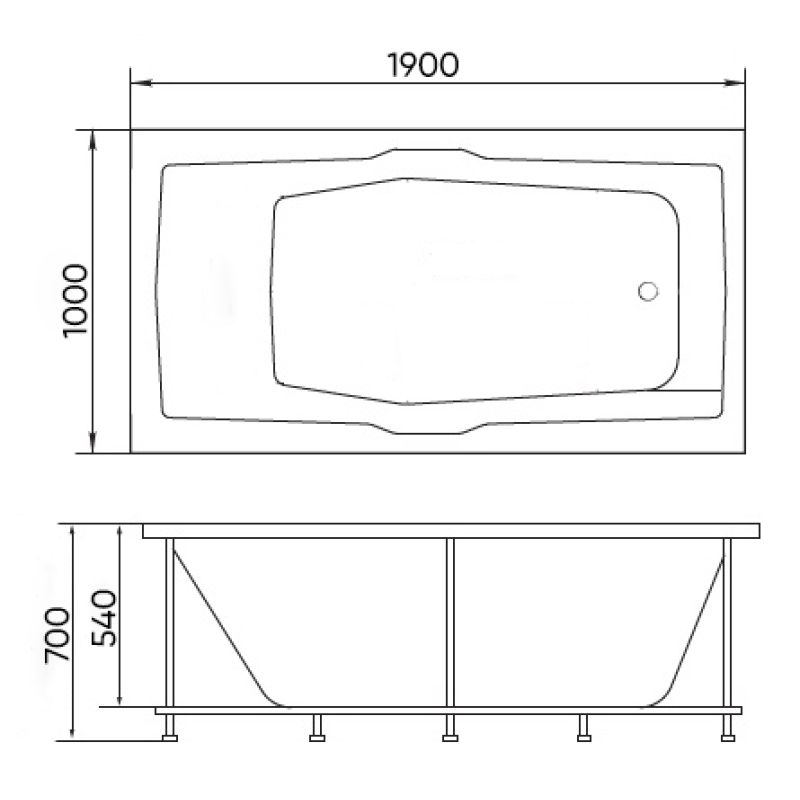 Ванна акриловая Viant Рим 190 х 100 см, белая, VVARIM190100
