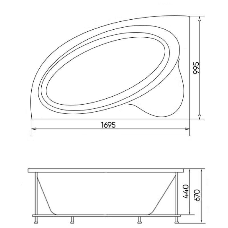 Акриловая ванна Viant Милана 170х100 правая