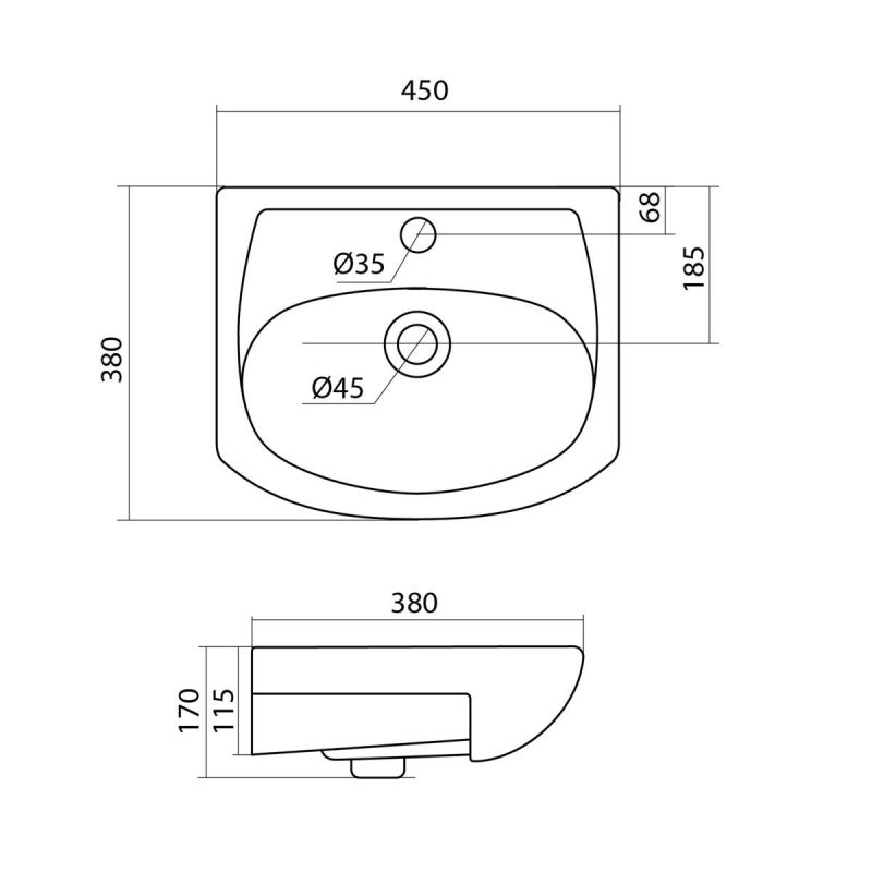 Раковина VIANT Santek Азов 45 отверстие под смеситель 1WH112449