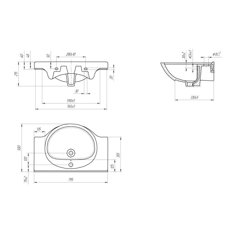 Раковина VIANT мебельная ERICA 80 1 отв. S-UM-ERI80/1-w